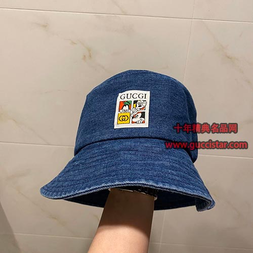 古奇聯名款洗水牛仔漁夫帽古馳帽子