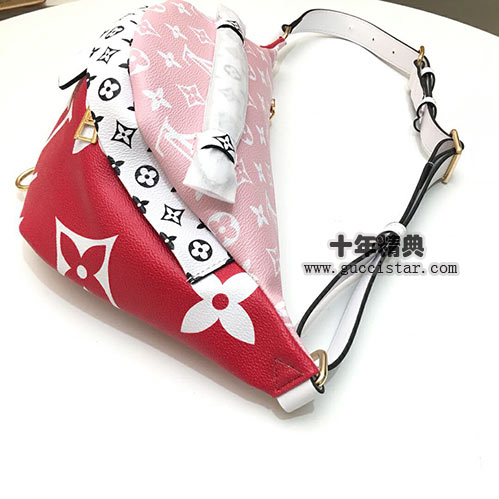 lv新品紅粉拼色BUMBAG大字腰包M43644