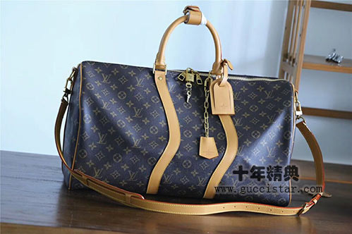 KEEPALL50旅行包 lv老花黃皮鏈條復古旅行袋