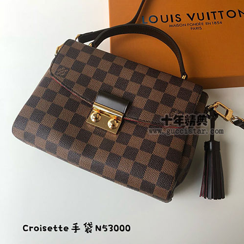 lv經(jīng)典Croisette手袋N41581 白格/咖啡格