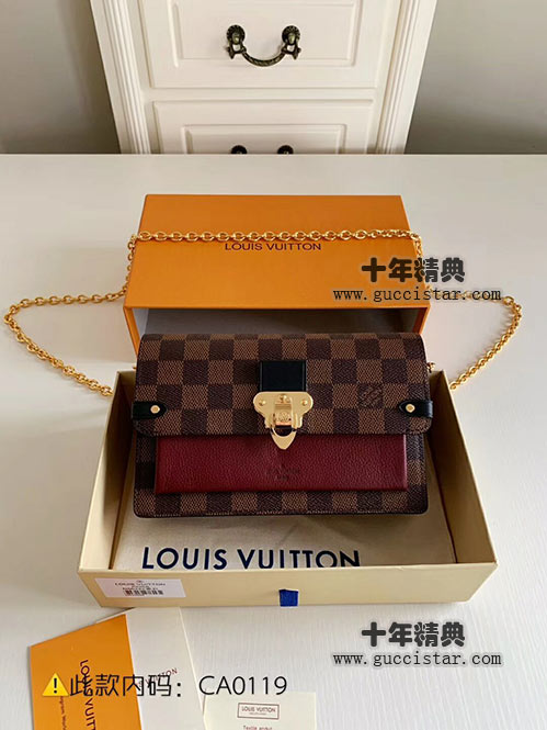 2019新款lv咖啡格Vavin鏈條包 斜挎小包