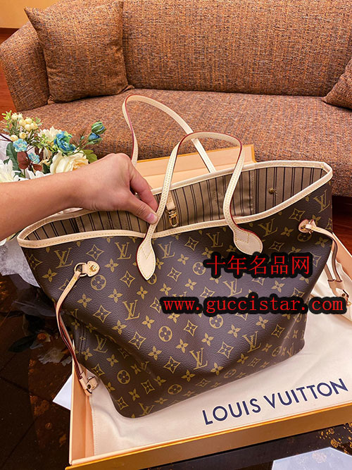 經典Neverfull?mm中號購物袋?大紅玫紅杏色粉色M41177