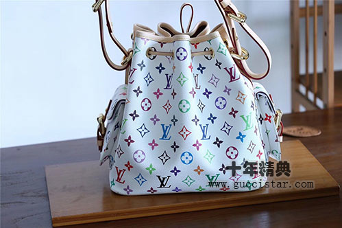 lv中古Noe水桶包 三三彩白彩大號水桶包