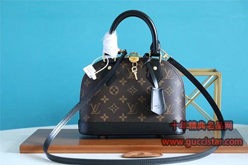 lv經典款老花黑皮Alma貝殼包