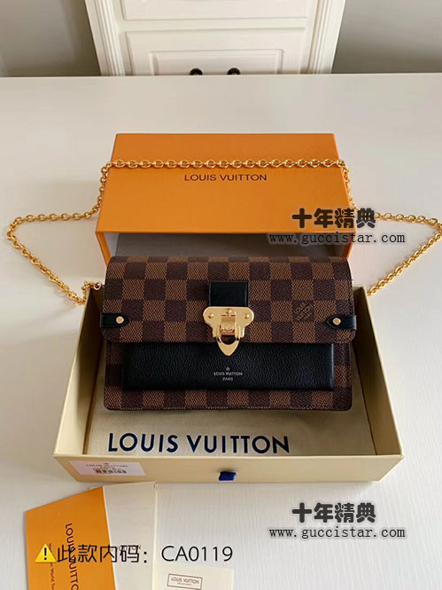 2019新款lv咖啡格Vavin鏈條包 斜挎小包