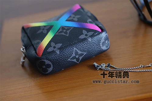 2019新款lv零錢包鑰匙包 黑花彩色彩虹絲印