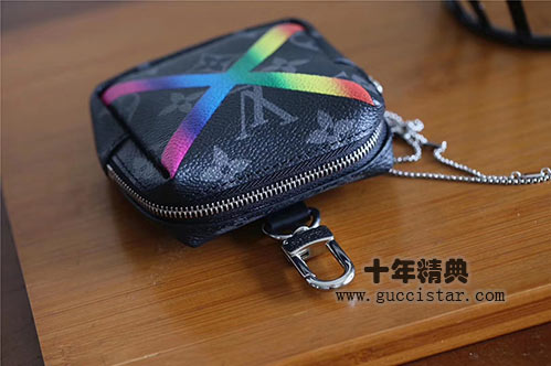 2019新款lv零錢包鑰匙包 黑花彩色彩虹絲印