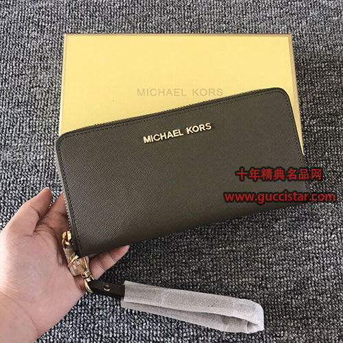 純原MK經典長款拉鏈錢包 十字紋牛皮MK女士錢包