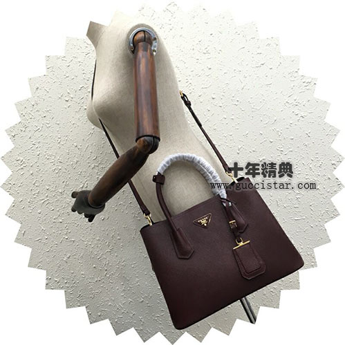 普拉達Double Bag 經(jīng)典女士手提包 十字紋牛皮bn2775