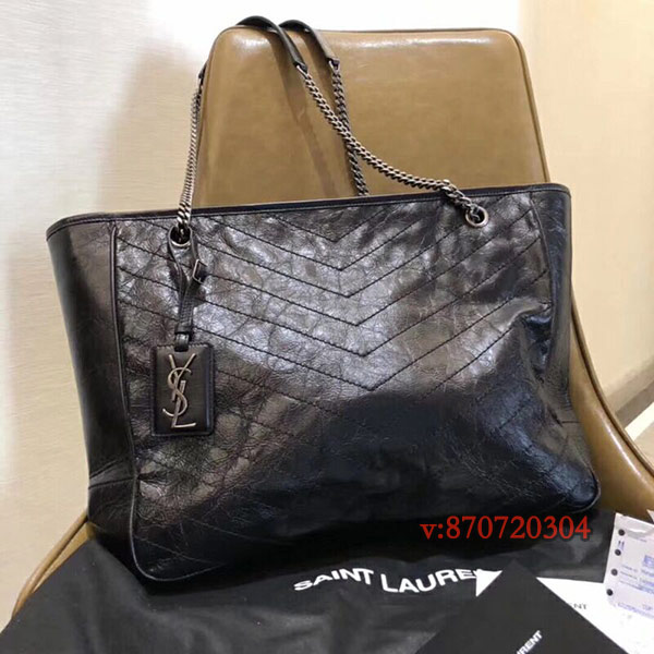 2018新款圣羅蘭購物袋 油蠟皮ysl鏈條單肩包