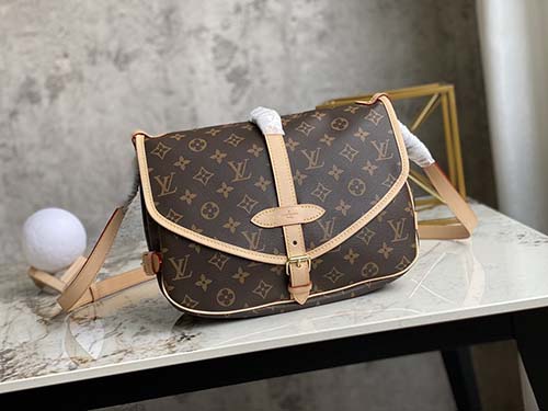 lv中古包SAUMUR中號手袋 勾勒出極富女人味的外形M40710老花