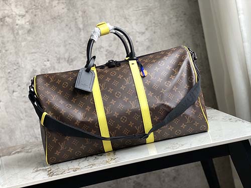 經(jīng)典Keepall50旅行袋亮眼的熒光黃色調點綴M45866老花黃色