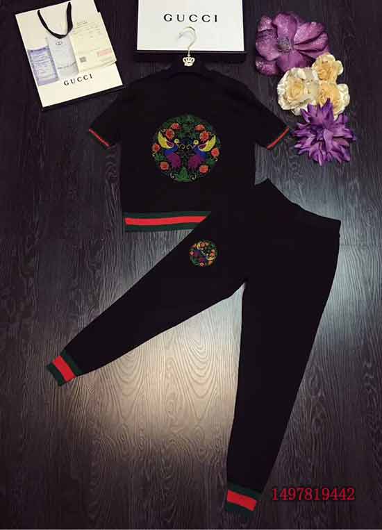 GUCCI女裝拼色針織套裝重工刺繡小鳥點綴原單尾貨